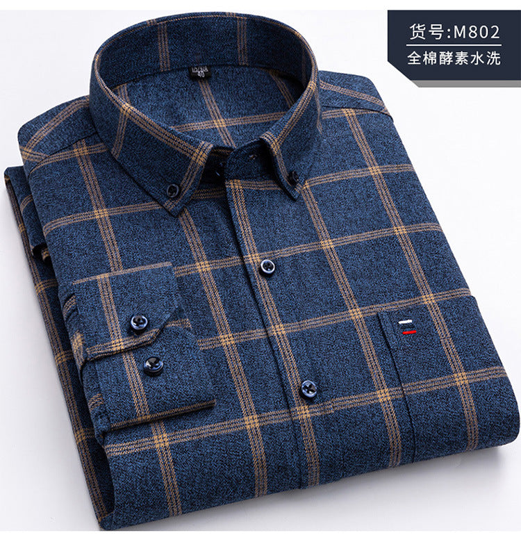 Pure Cotton Men's Plaid Shirt Long Sleeve Regular Fit Men Casual Oversized Shirt Leisure Autumn Spring Male Blouse New Plus Size