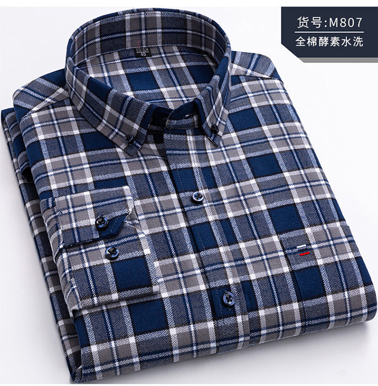 Pure Cotton Men's Plaid Shirt Long Sleeve Regular Fit Men Casual Oversized Shirt Leisure Autumn Spring Male Blouse New Plus Size