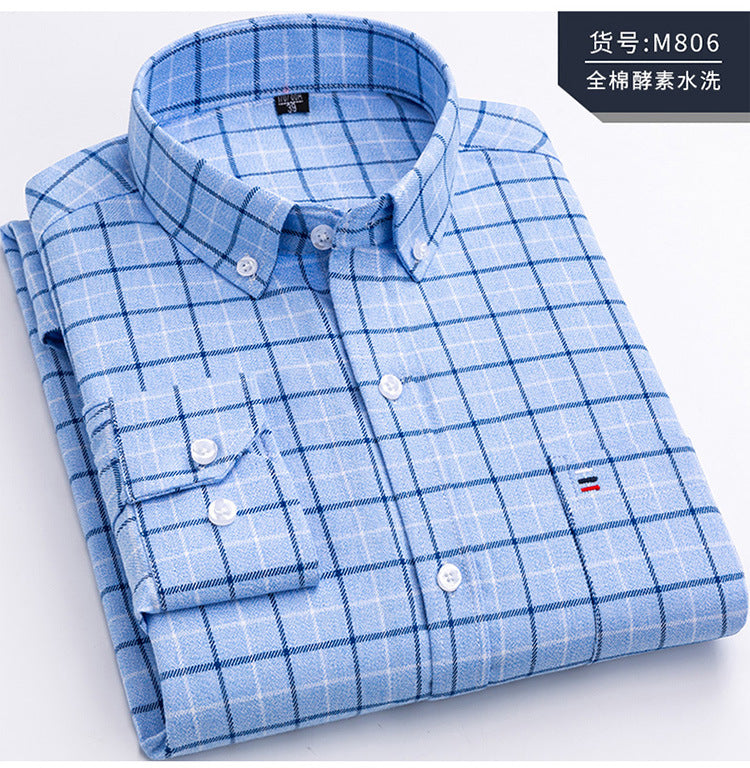 Pure Cotton Men's Plaid Shirt Long Sleeve Regular Fit Men Casual Oversized Shirt Leisure Autumn Spring Male Blouse New Plus Size
