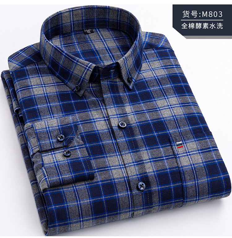 Pure Cotton Men's Plaid Shirt Long Sleeve Regular Fit Men Casual Oversized Shirt Leisure Autumn Spring Male Blouse New Plus Size