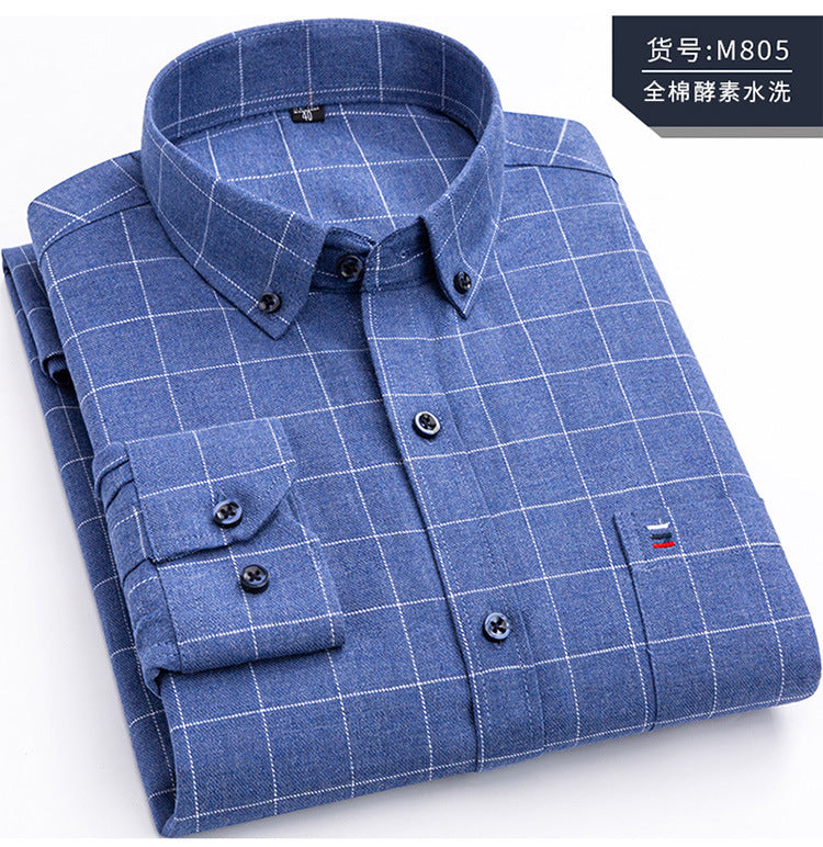 Pure Cotton Men's Plaid Shirt Long Sleeve Regular Fit Men Casual Oversized Shirt Leisure Autumn Spring Male Blouse New Plus Size