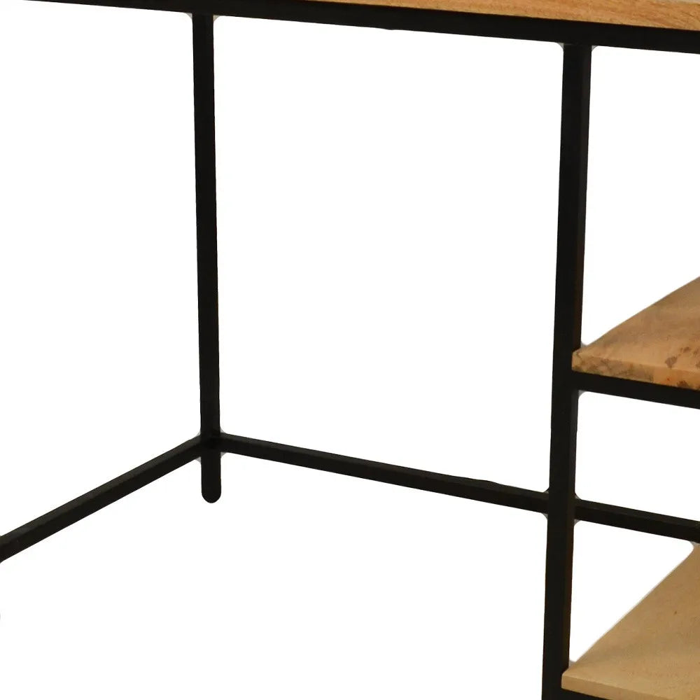 HMS 42\" Solid Wood and Metal Computer Desk in Natural and Black Premium Computer Desks