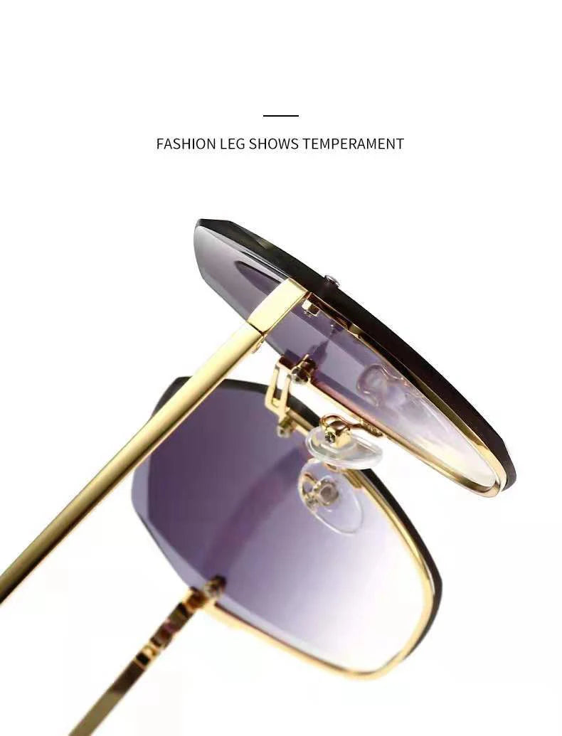 New Fashion Brand Design Vintage Rimless Pilot Sunglasses Women Men Retro Cutting Lens Gradient Sun Glasses Female UV400