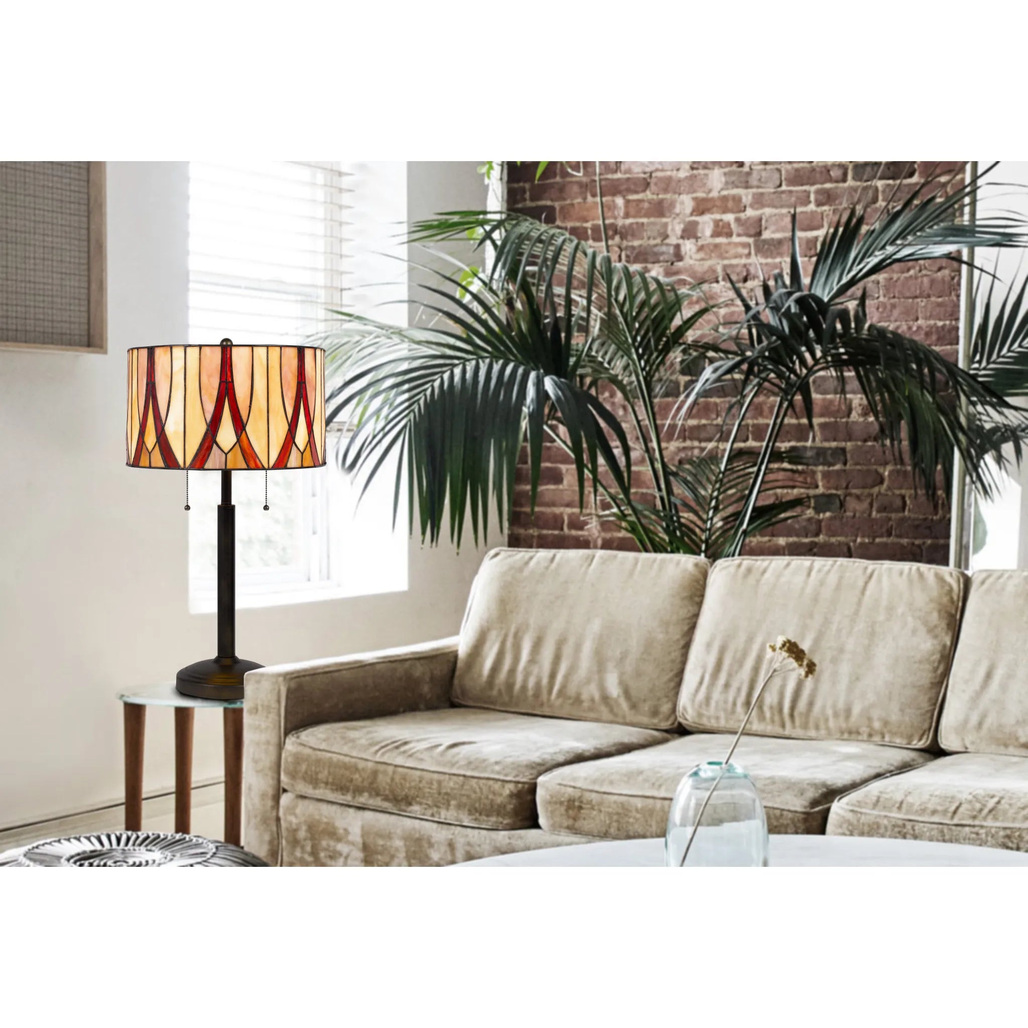 HMS 24\" Modern Two Light LED Table Lamp Bronze Metal with Red Ivory Rattan Drum Shade Battery Powered Resin Body for Bedrooms
