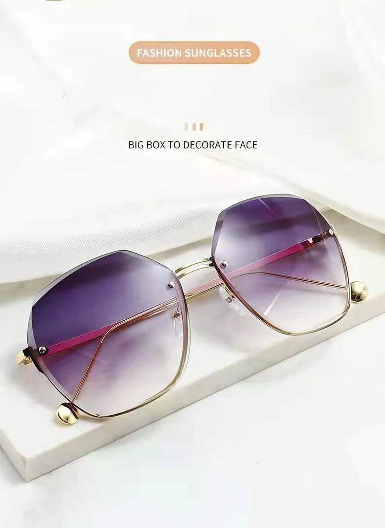 New Fashion Brand Design Vintage Rimless Pilot Sunglasses Women Men Retro Cutting Lens Gradient Sun Glasses Female UV400