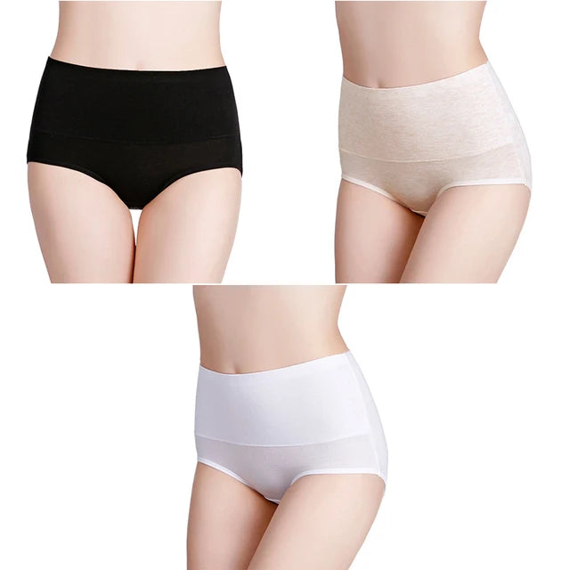 3Pcs Women's Underwear Plus Size High Waist Panties for Women Lingeries Cotton Briefs Underpant Breathable Female Intimates Lady