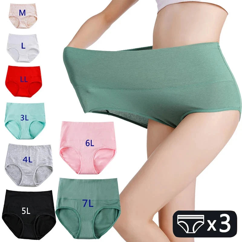 3Pcs Women's Underwear Plus Size High Waist Panties for Women Lingeries Cotton Briefs Underpant Breathable Female Intimates Lady
