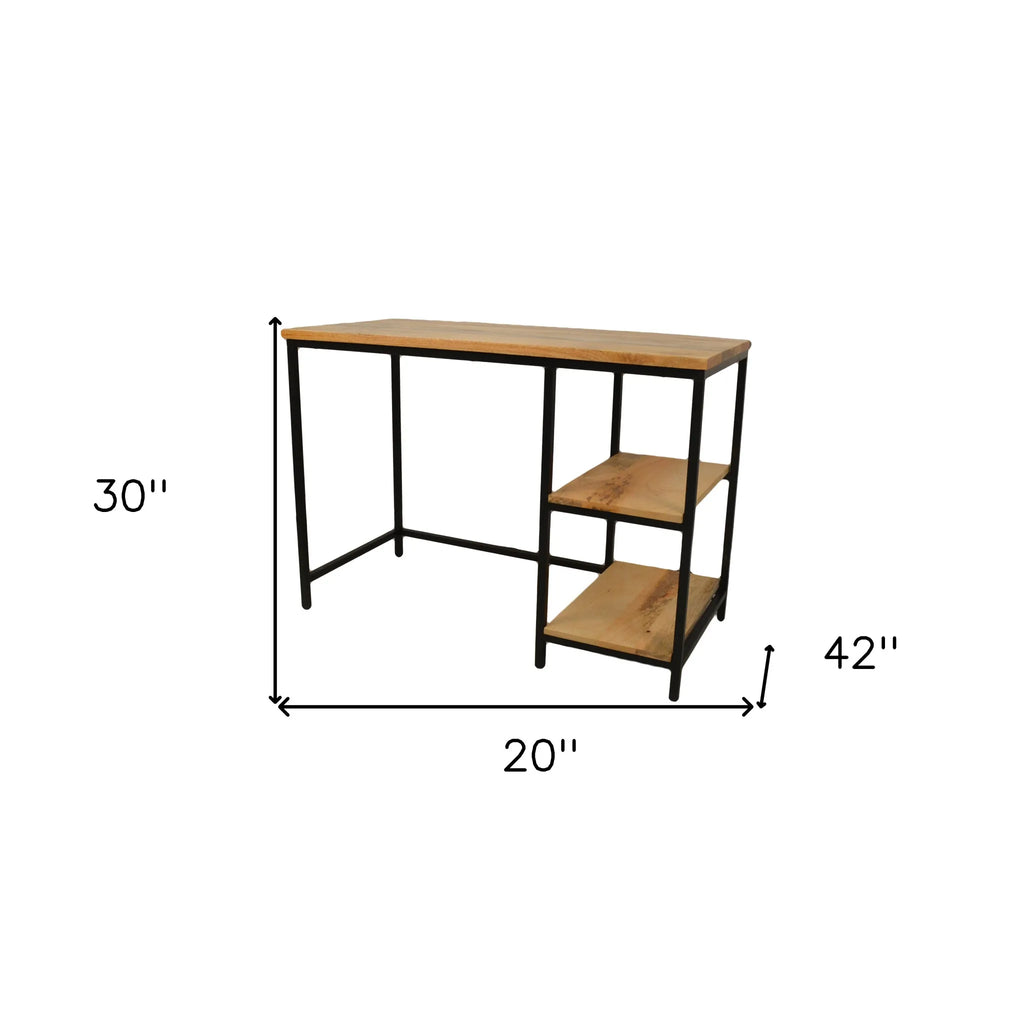 HMS 42\" Solid Wood and Metal Computer Desk in Natural and Black Premium Computer Desks