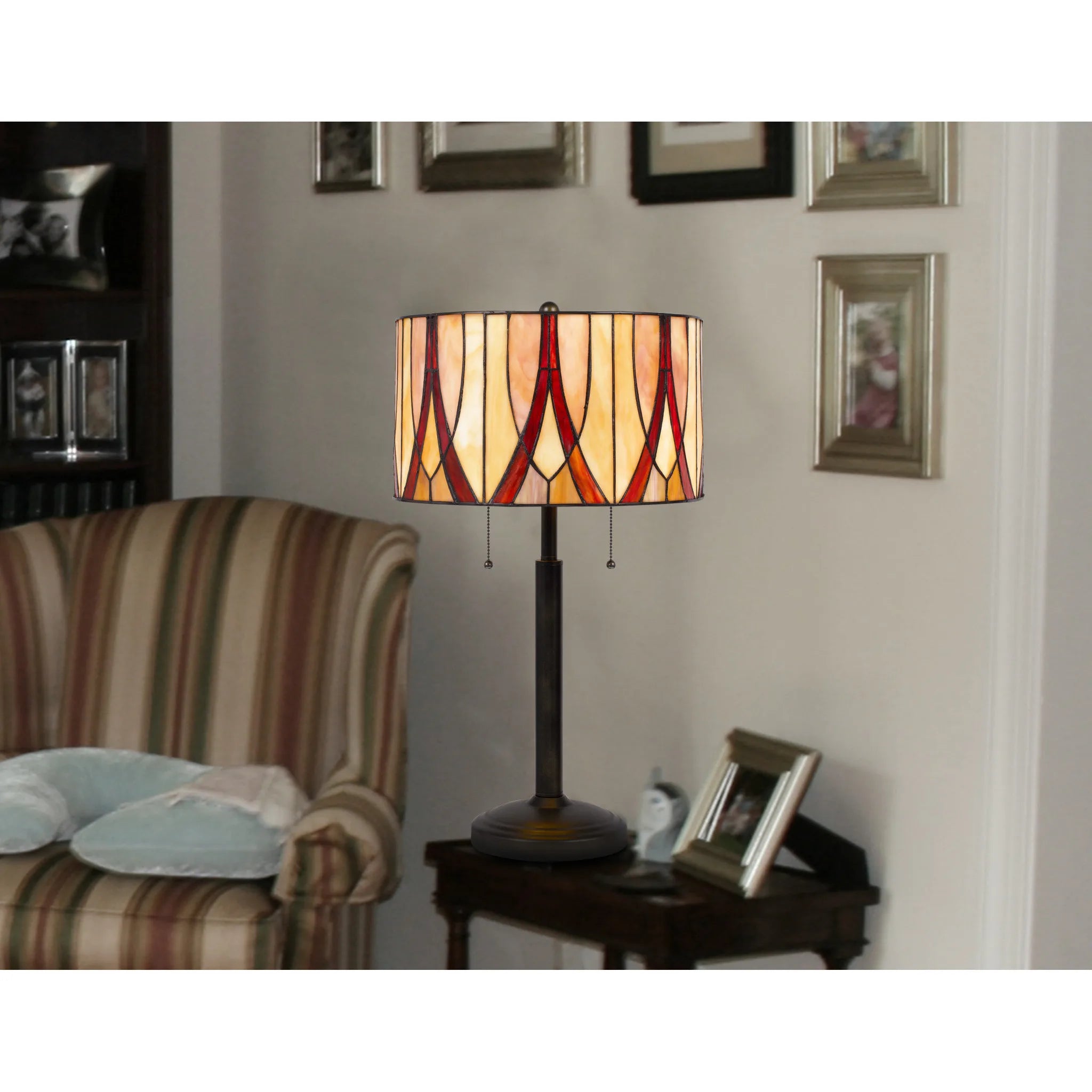 HMS 24\" Modern Two Light LED Table Lamp Bronze Metal with Red Ivory Rattan Drum Shade Battery Powered Resin Body for Bedrooms
