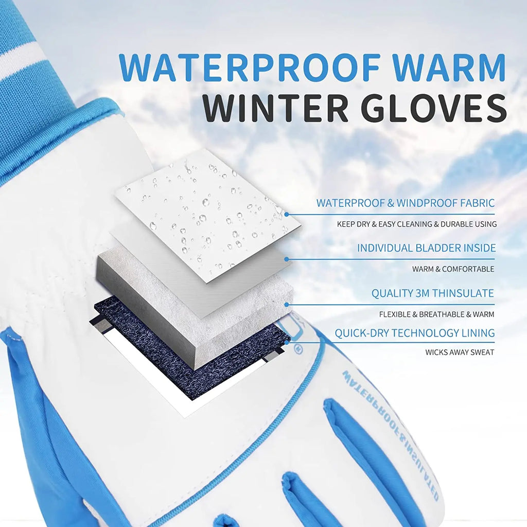 PRI Fashionable White Heat Preservation Waterproof Winter Goatskin Leather Glove