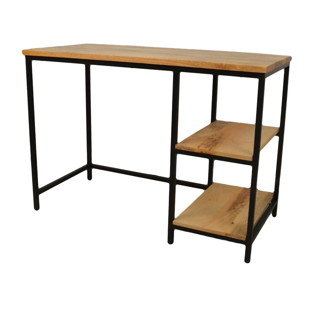 HMS 42\" Solid Wood and Metal Computer Desk in Natural and Black Premium Computer Desks