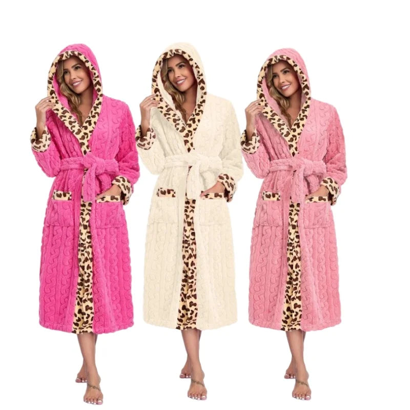 Free Shipping Wholesale Bath Robes Sleepwear Soft Bathrobe pink Striped Pyjamas Women Sleepwear