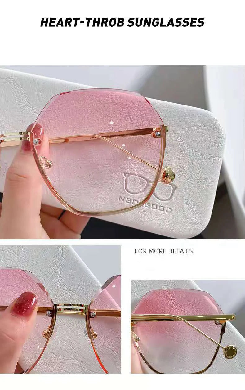 New Fashion Brand Design Vintage Rimless Pilot Sunglasses Women Men Retro Cutting Lens Gradient Sun Glasses Female UV400