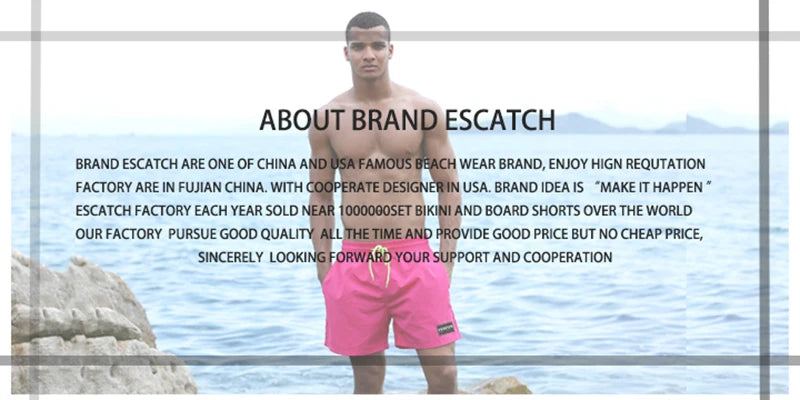 Escatch 2026 Summer New Arrival Mens Shorts Gym Classic Polyester Printing Quick Dry With Pockets Maillot De Bain Homme Swimsuit