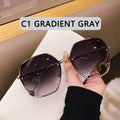 New Fashion Brand Design Vintage Rimless Pilot Sunglasses Women Men Retro Cutting Lens Gradient Sun Glasses Female UV400