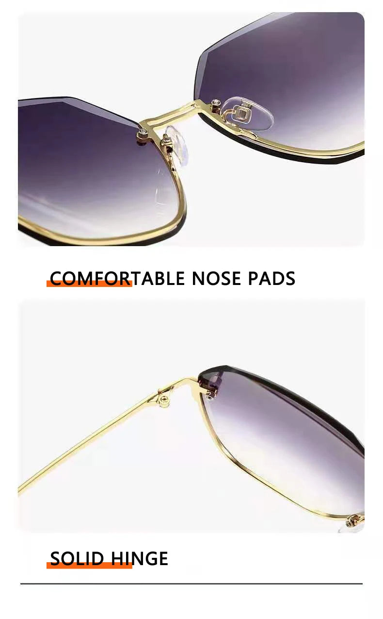 New Fashion Brand Design Vintage Rimless Pilot Sunglasses Women Men Retro Cutting Lens Gradient Sun Glasses Female UV400