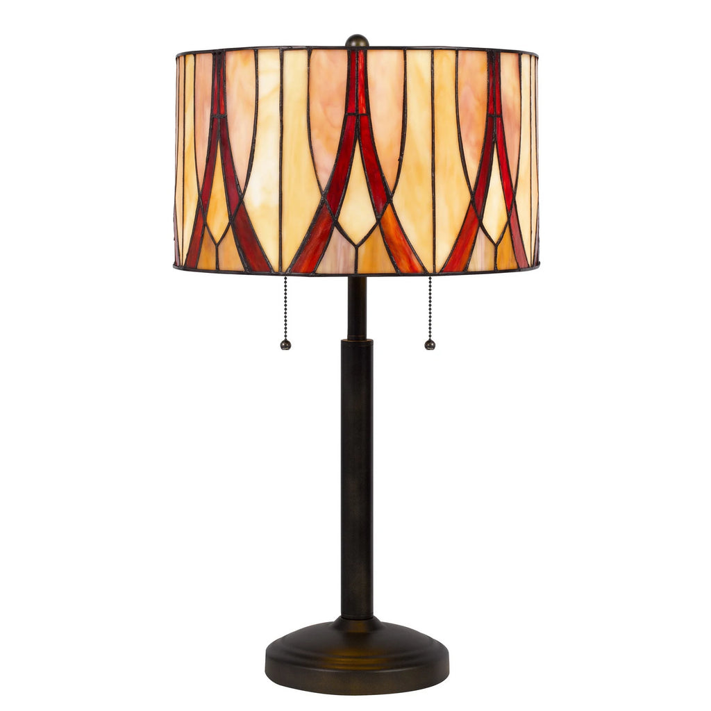 HMS 24\" Modern Two Light LED Table Lamp Bronze Metal with Red Ivory Rattan Drum Shade Battery Powered Resin Body for Bedrooms