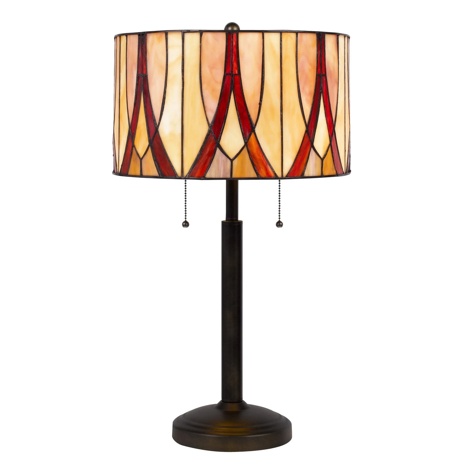 HMS 24\" Modern Two Light LED Table Lamp Bronze Metal with Red Ivory Rattan Drum Shade Battery Powered Resin Body for Bedrooms