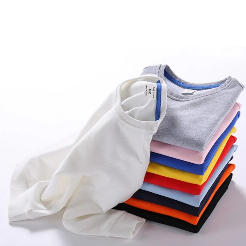 DE PEACH 2026 Spring Baby Girls Boys Sweatshirts Kids O-Neck Cotton Pullover Shirts Children Casual Loose Bottoming Tops Clothes