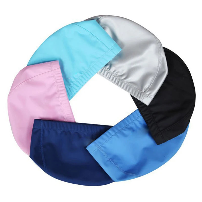 PU Fabric Swimming Cap Men Women Waterproof Swim Pool Hat Water Sport Protect Ears Long Hair Bathing Caps Plus Size for Adults