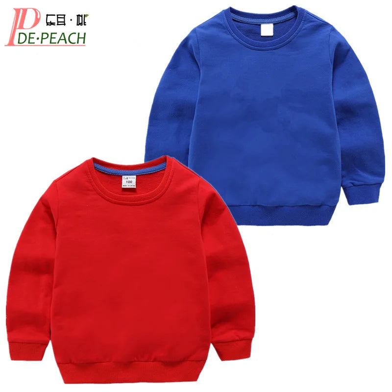 DE PEACH 2026 Spring Baby Girls Boys Sweatshirts Kids O-Neck Cotton Pullover Shirts Children Casual Loose Bottoming Tops Clothes