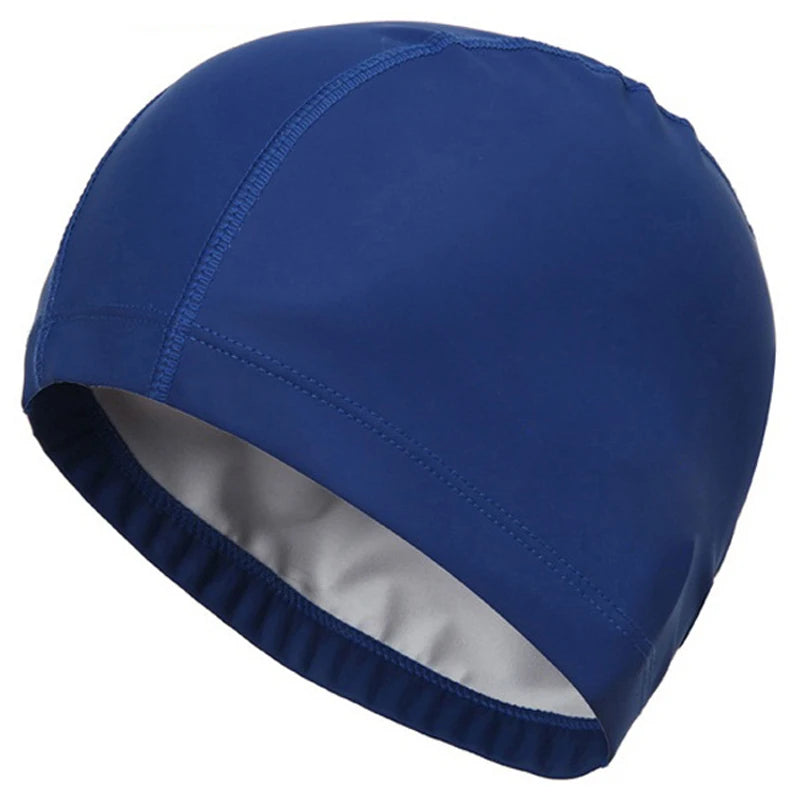 PU Fabric Swimming Cap Men Women Waterproof Swim Pool Hat Water Sport Protect Ears Long Hair Bathing Caps Plus Size for Adults