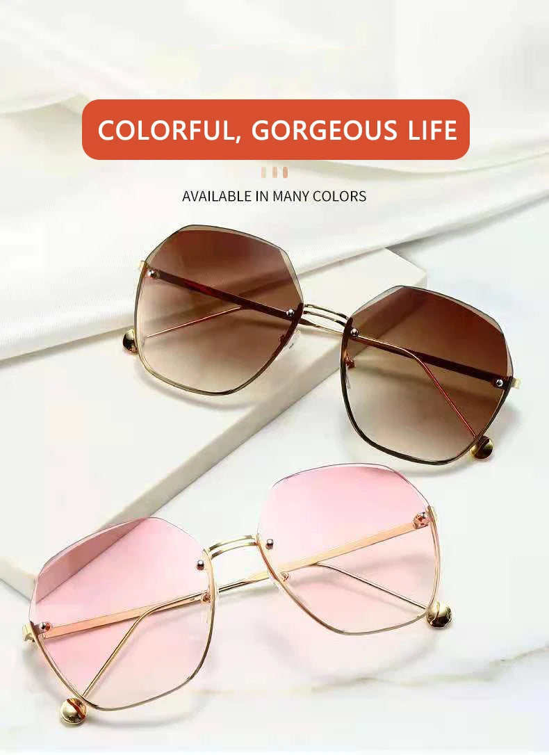 New Fashion Brand Design Vintage Rimless Pilot Sunglasses Women Men Retro Cutting Lens Gradient Sun Glasses Female UV400