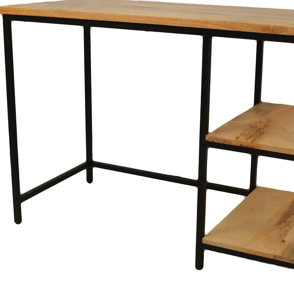 HMS 42\" Solid Wood and Metal Computer Desk in Natural and Black Premium Computer Desks