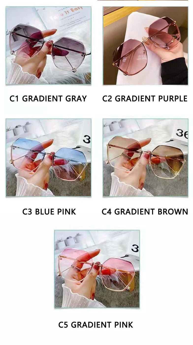 New Fashion Brand Design Vintage Rimless Pilot Sunglasses Women Men Retro Cutting Lens Gradient Sun Glasses Female UV400