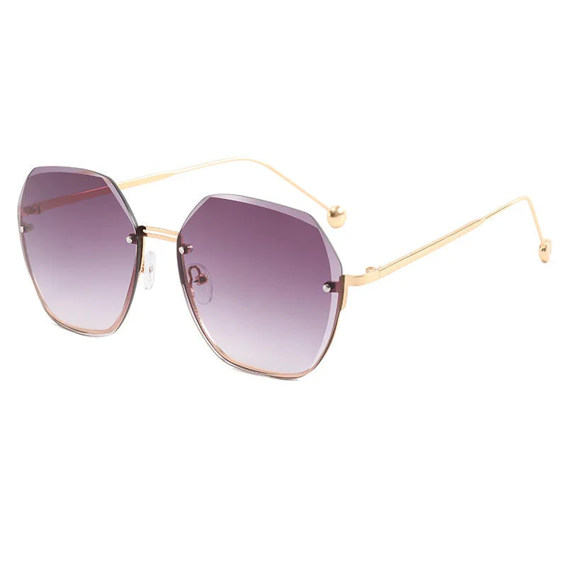 New Fashion Brand Design Vintage Rimless Pilot Sunglasses Women Men Retro Cutting Lens Gradient Sun Glasses Female UV400