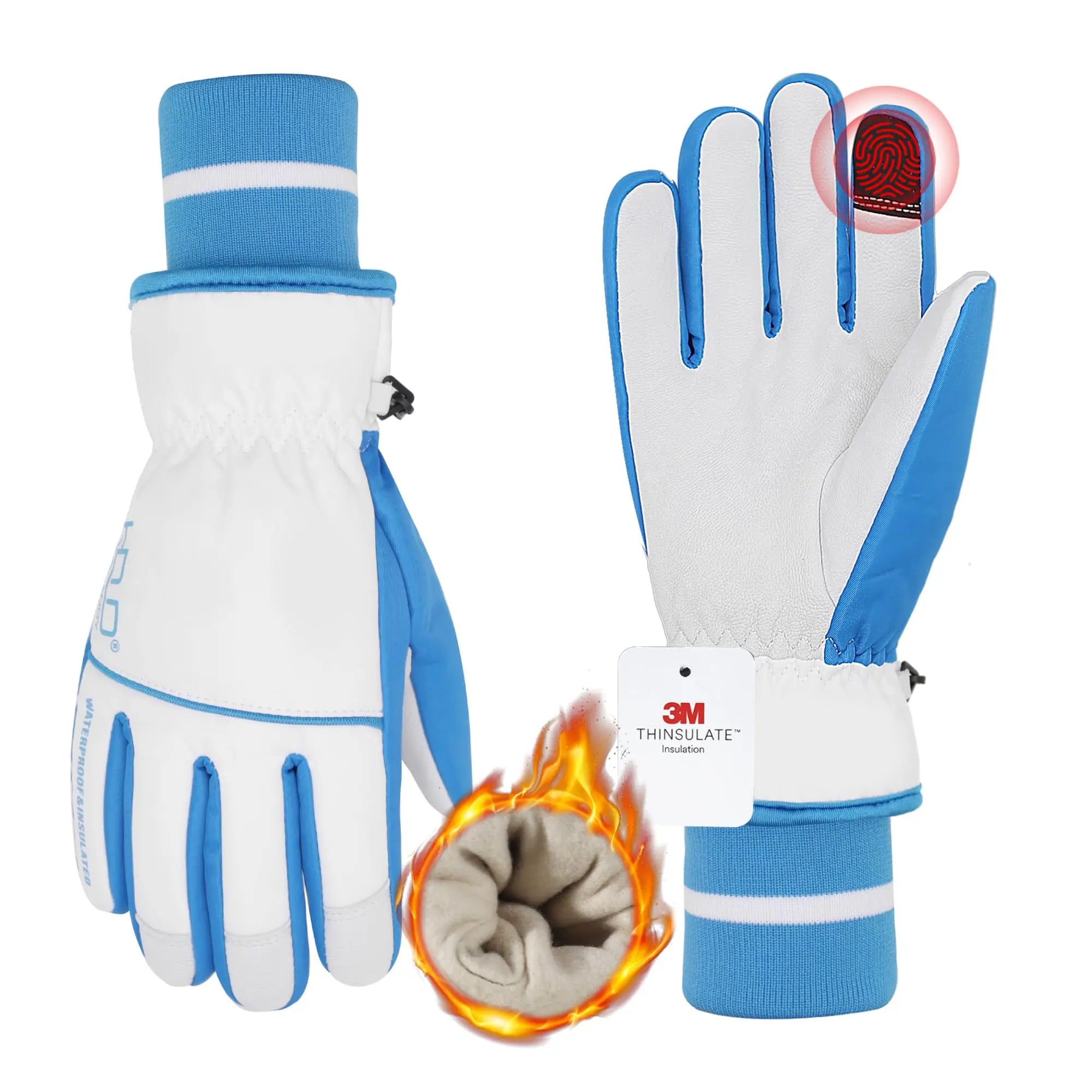PRI Fashionable White Heat Preservation Waterproof Winter Goatskin Leather Glove