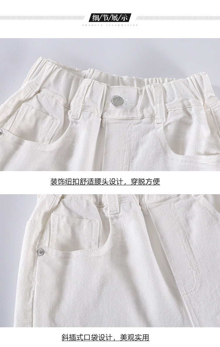 Girls Casual Trousers Cotton Spring Autumn Teenage Kid Straight Leg Pants Embroidered Butterfly Knot Wide Leg Pants for Children