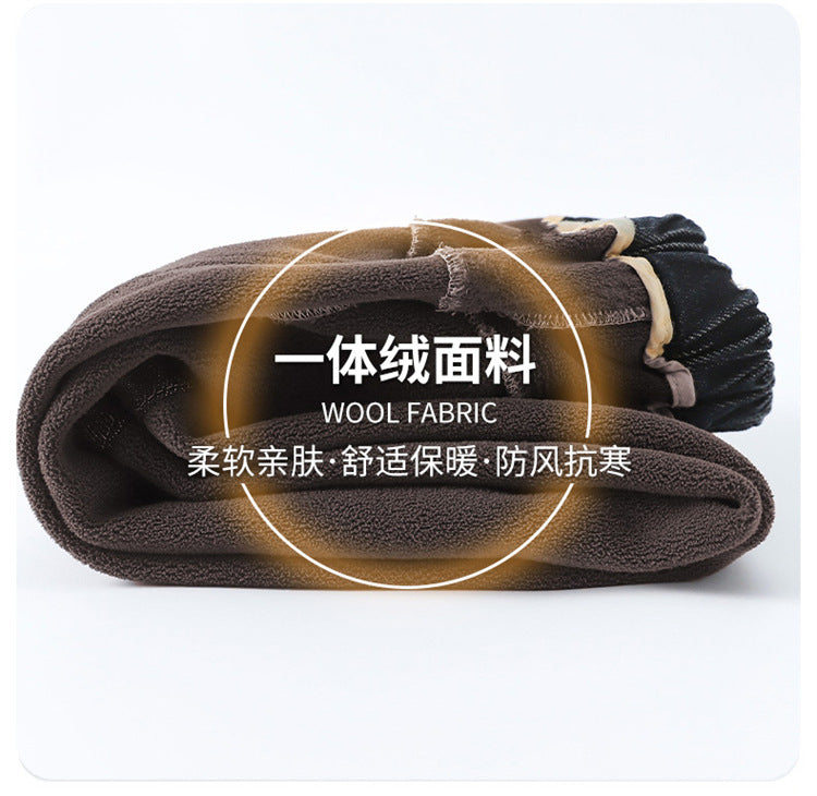 Boys Fleece Lined Jeans Side Stripe Autumn Winter Loose Soft Straight Leg Wide Denim Pants Warm Trousers for Teenage Children