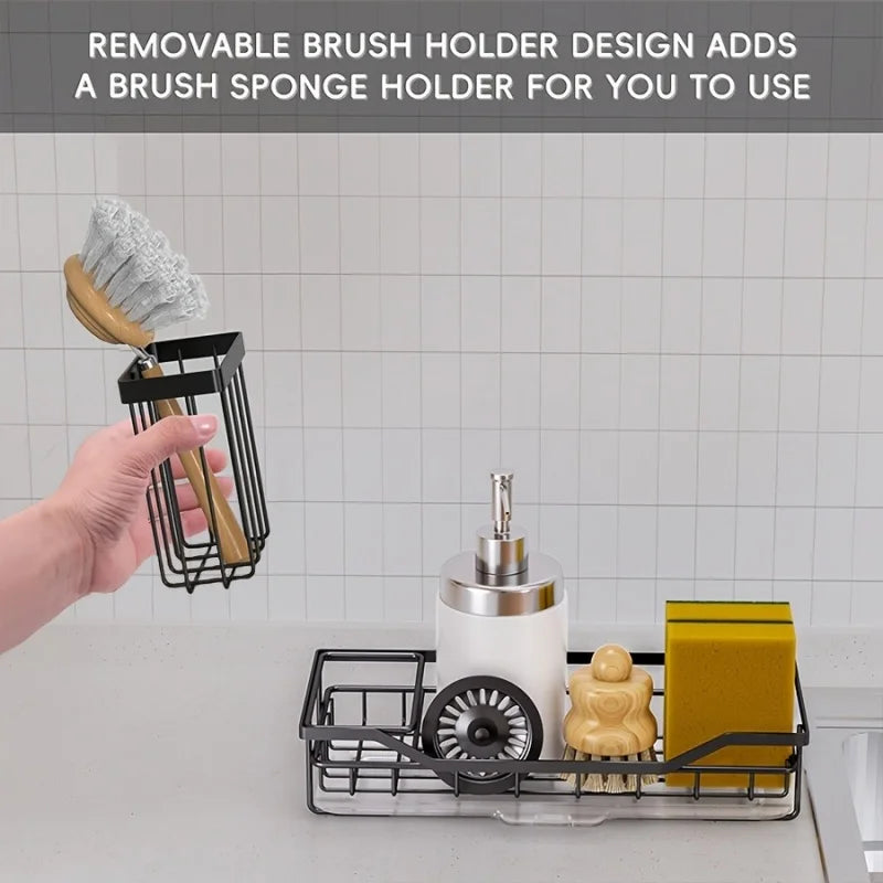 Self-draining Sink Shelf Stainless Steel Kitchen Sink Caddy Drain Rack Soap Sponge Holder for Kitchen Sink Organizer