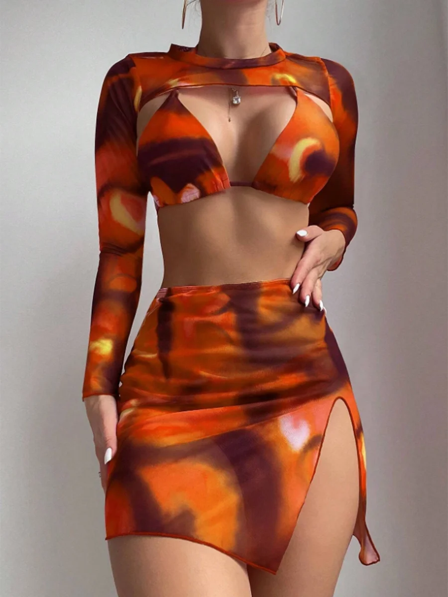 2026 Print 4 Pieces Triangle Halter String Bikini Swimsuit Women Swimwear Female Bathers Bathing Swimming Swim Suit