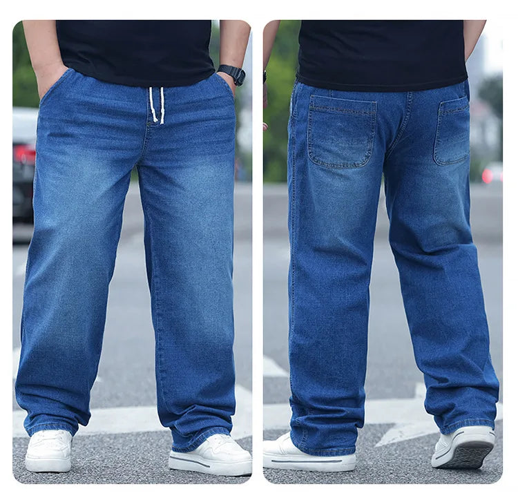8XL Oversize Jeans Men Autumn Fashion Streetwear Pant Plus Size Cargo Jeans Soft Cotton Loose Baggy Casual Jeans For Dad Husband
