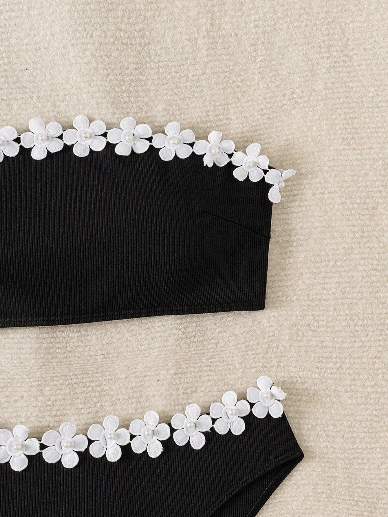 Sexy 3D White Flower Bandeau Push Up Bikini Swimwear Women Bikinis 2 Piece Swimsuit Bathing Suit Biquini Maillot De Bain Femme