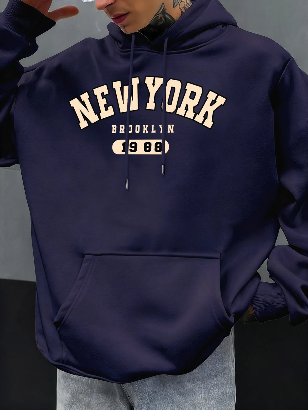 New York Brooklyn 1988 Pattern Men Hoodies Loose Fleece Hoodie All-Match Pocket Pullovers Autumn Multicolor Hoody Casual Tops