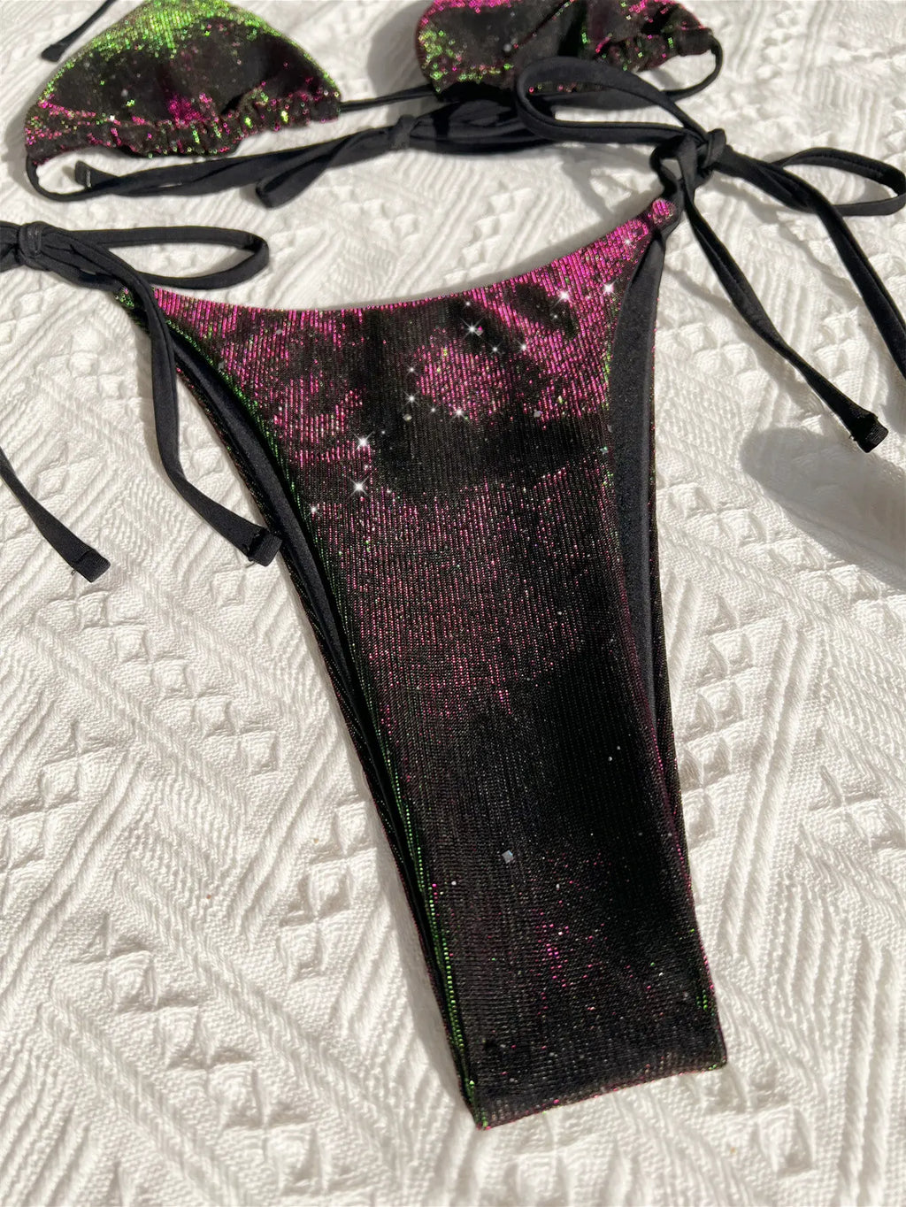 sexy giltter gradient purple string micro halter bikinis sets two pieces 2024 women thong tie swimsuit bathing suit swimwear