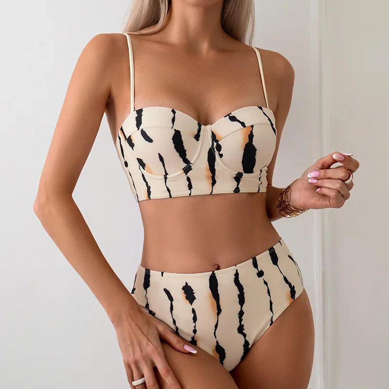 2026 3 Pieces Push Up Bikini Women With Beach Dress High Waist Swimsuit Female Padded Swimwear Bather Bathing Swimming Swim Suit