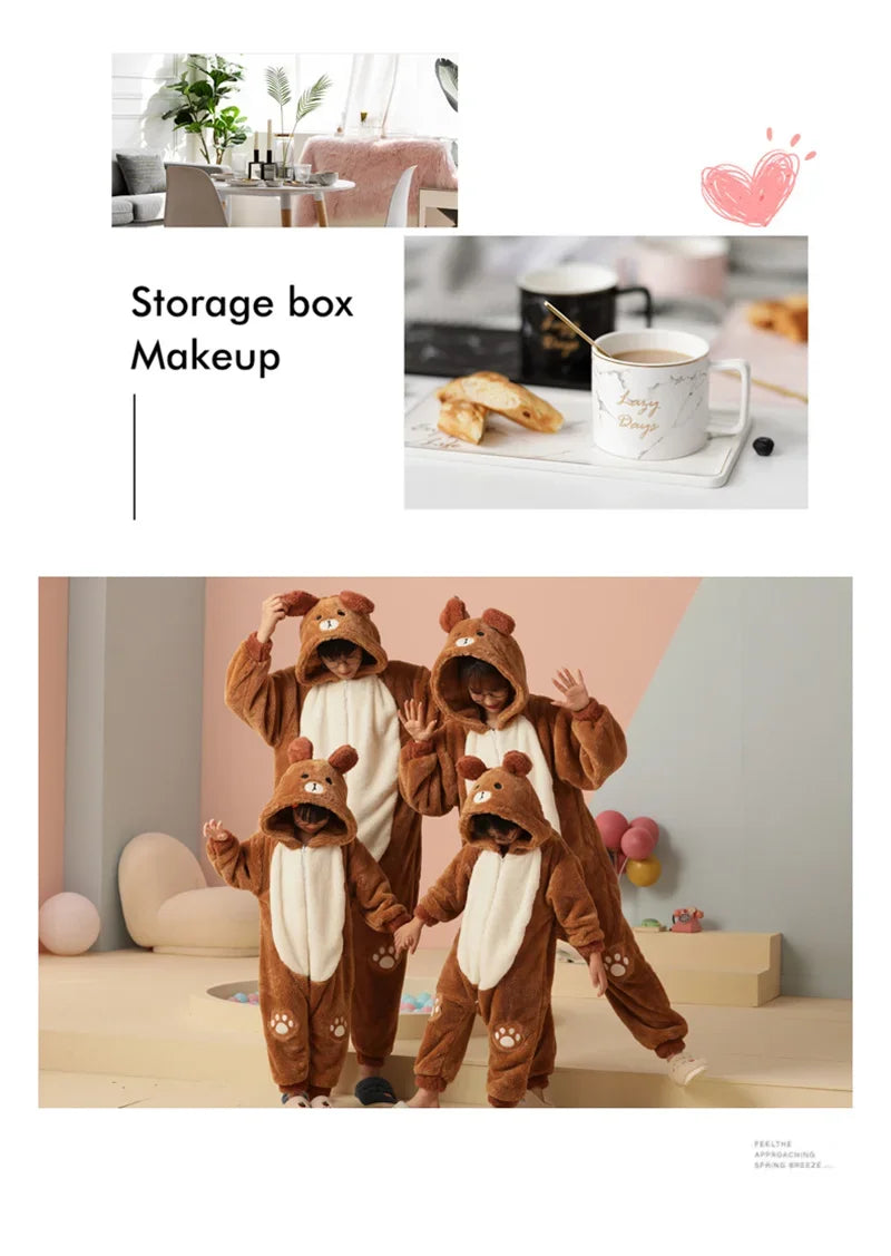 Winter Family Parent-Child Outfit Pijamas Onesie Sleepwear Thicken Pajamas Hoodies Jumpsuits Cartoon Tiger Kawaii Soft Warm