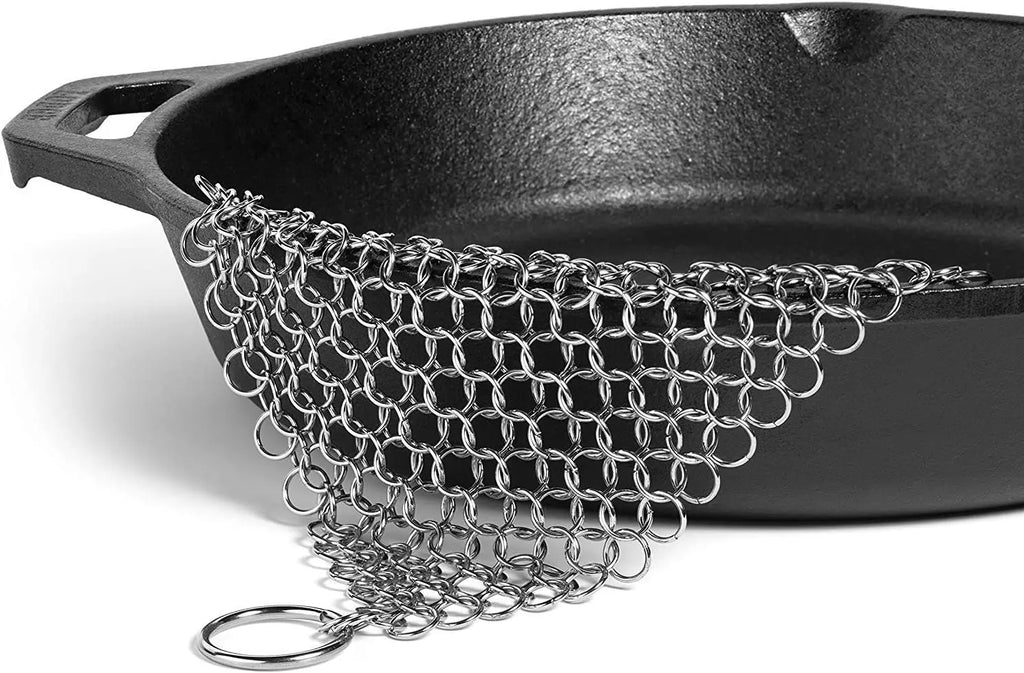 316 Stainless Steel Cast Iron Cleaner, Chainmail Scrubber, Skillet Grill Scraper with Hanging Ring Anti-Rust Made