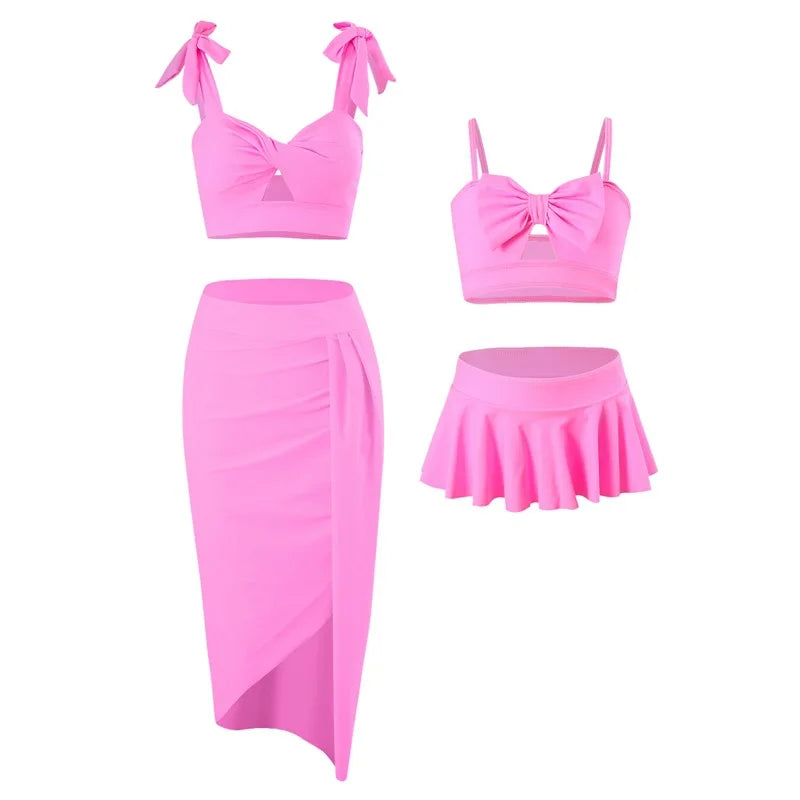 2025 Summer Family Matching Swimsuit Bikini Mother Daughter Bow Swimwear Mom Baby Girls Clothing Set 3PCS Mom's Swimsuit Skirt