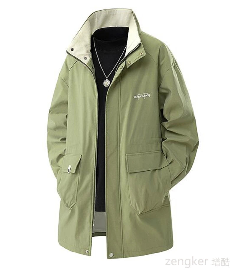 Big size Trench large size men long section spring and autumn casual jacket loose  plus size coat 7XL 8XL 9XL
