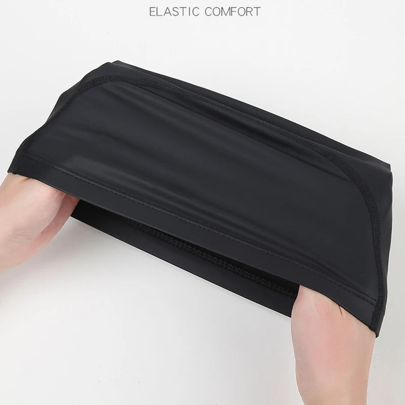 PU Fabric Swimming Cap Men Women Waterproof Swim Pool Hat Water Sport Protect Ears Long Hair Bathing Caps Plus Size for Adults