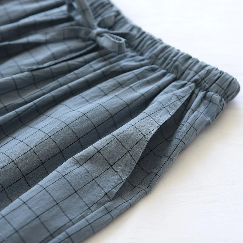 Men Pajama Pants Plaid Design Cotton Pajamas Long Trouser for Spring and Summer Thin Style Loose-Fitting Plus Size Men Pants