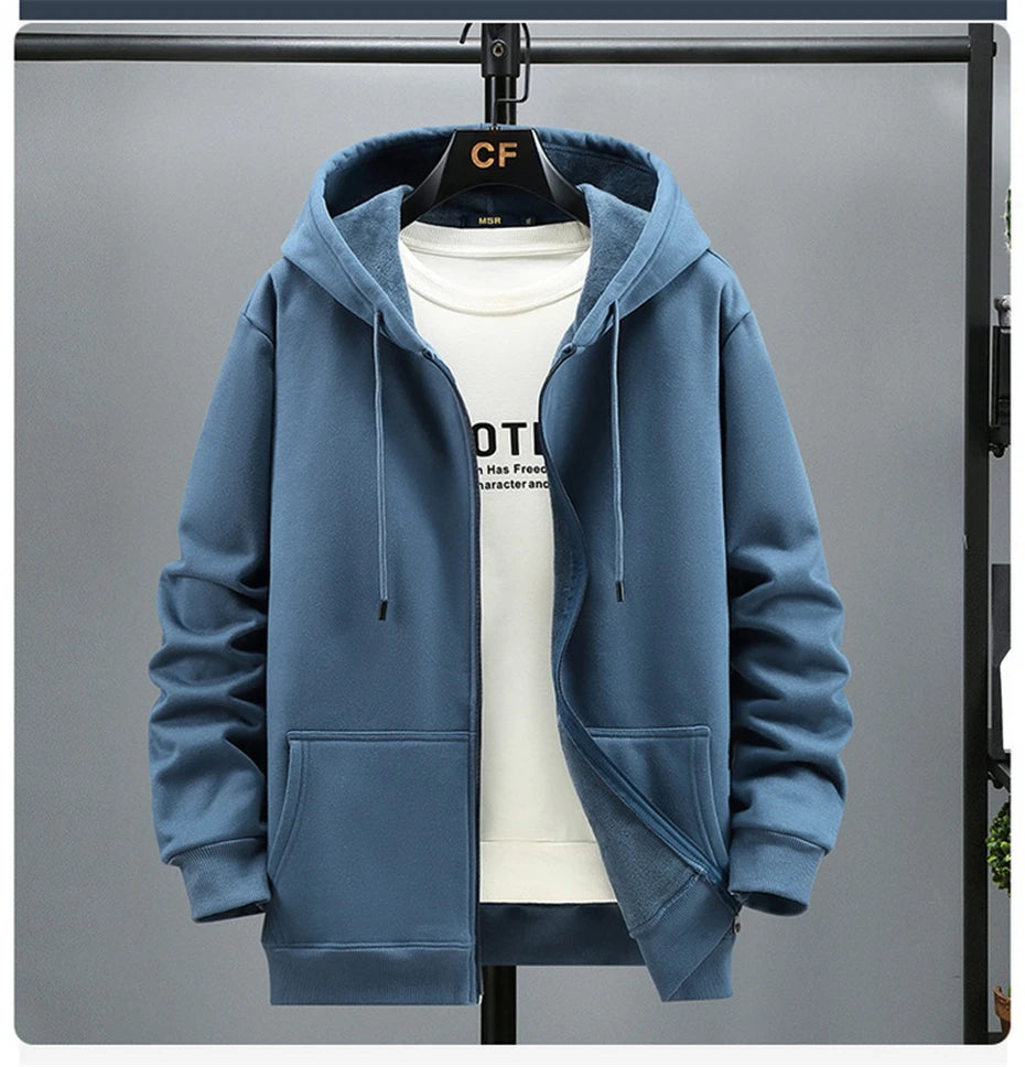 Plus Size 10XL 12XL Hoodie Men Autumn Winter Fleece Hoodies Solid Color Jacket Hoodies Big Size 12XL Blue Black Red Grey