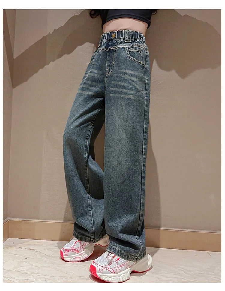 Children Winter Insulated Jeans for Girl Warm and Thick Thermal Denim Pants Teen Kids Fashion Fleece-Lined Street Trousers