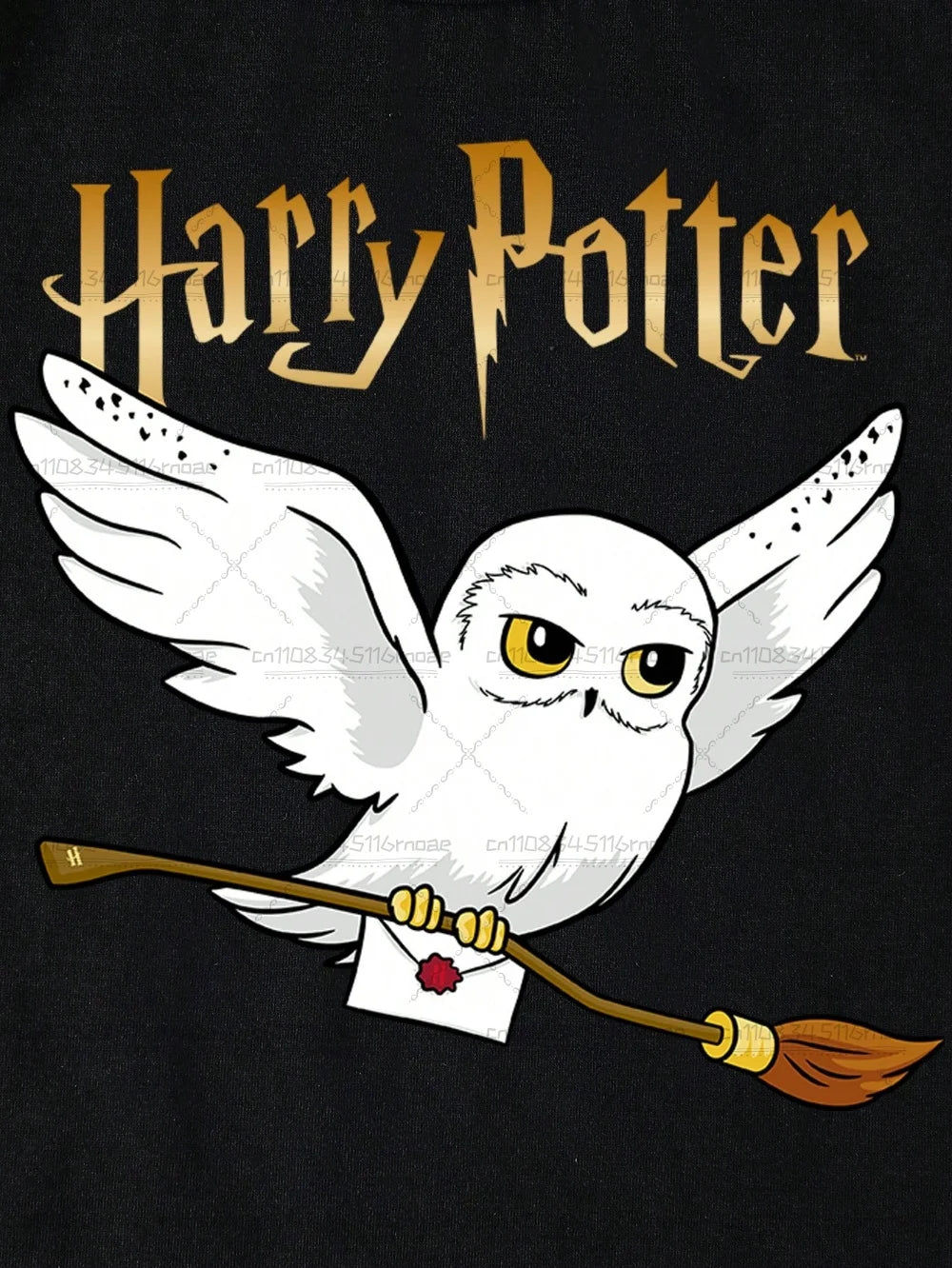 HARRY POTTER Boys and Girls Broom Pattern Printed Fashion Loose Short Sleeve Cotton T-shirt Children/Adults Summer Casual Top