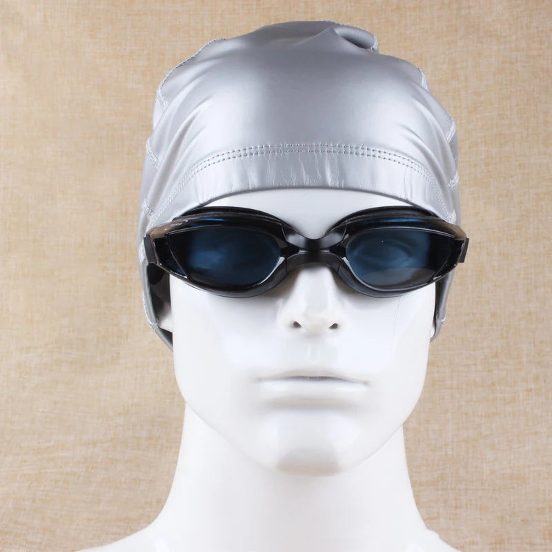 PU Fabric Swimming Cap Men Women Waterproof Swim Pool Hat Water Sport Protect Ears Long Hair Bathing Caps Plus Size for Adults